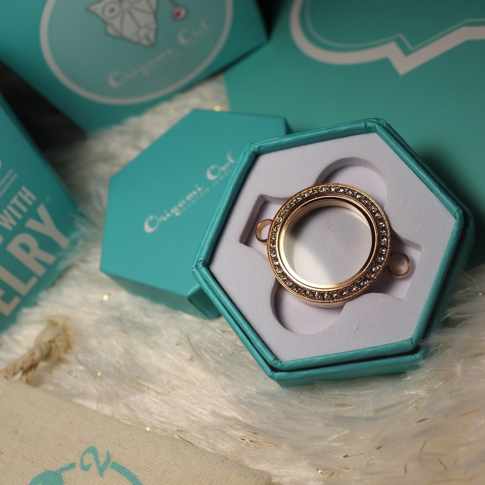 Mini Rose gold locket w/ crystals